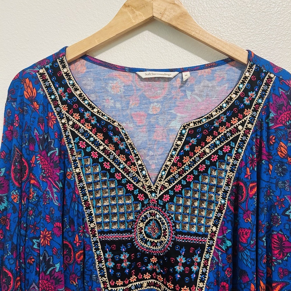 Soft Surroundings Tamuri Beaded Tunic Size 2X Boho Coastal Hippie Resortwear - Picture 4 of 16